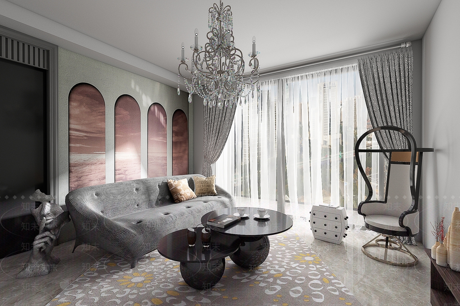 墨菲空间设计现代混搭客厅3D模型下载【ID:182262139】