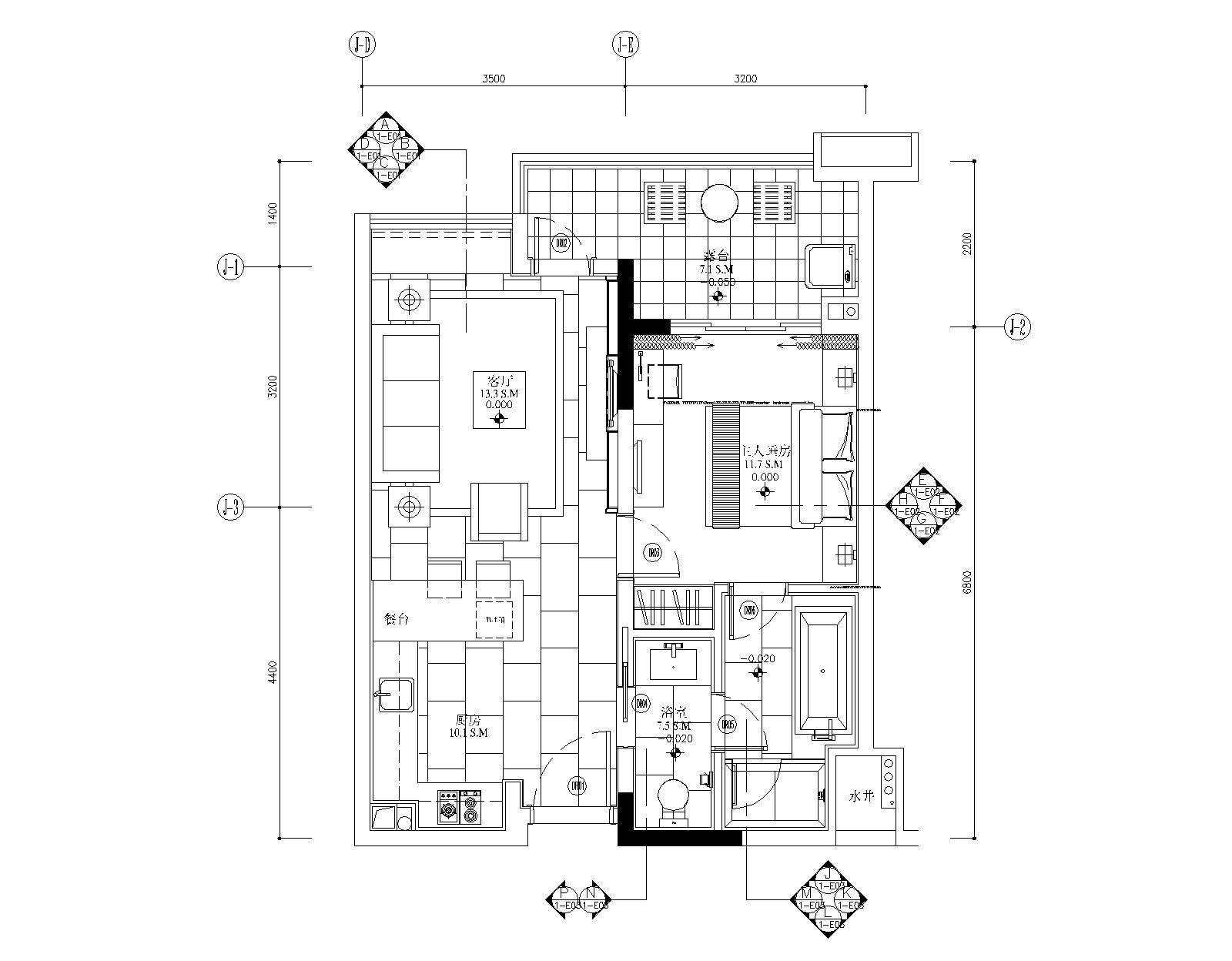 [广东]梁志天-广州雅居乐科学城公寓1号户型一居室样板施工图下载【ID:160104179】