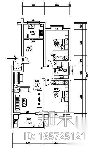 某两室两厅装修图纸cad施工图下载【ID:165725121】