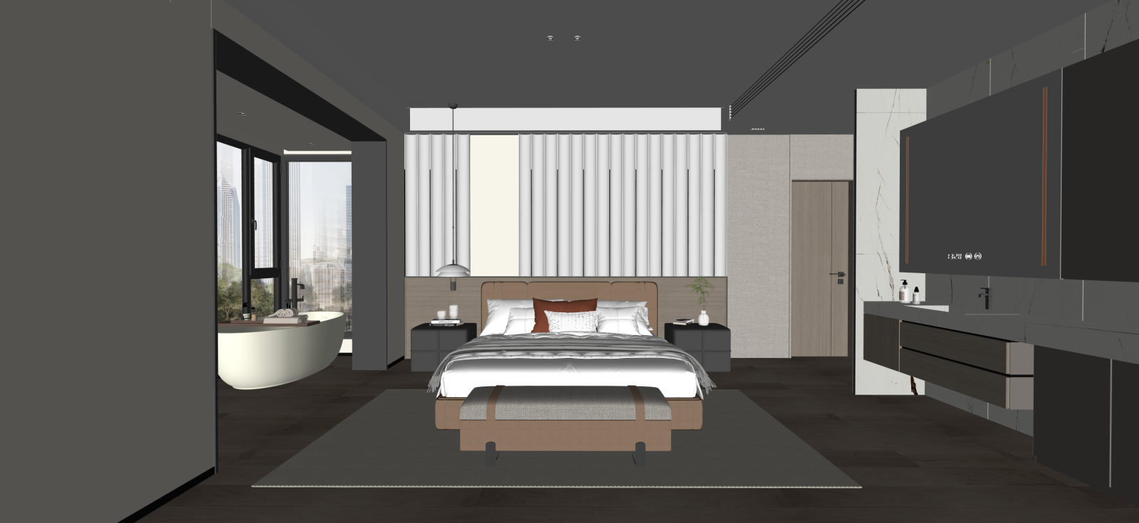 现代套房卧室SU模型下载【ID:1222161693】