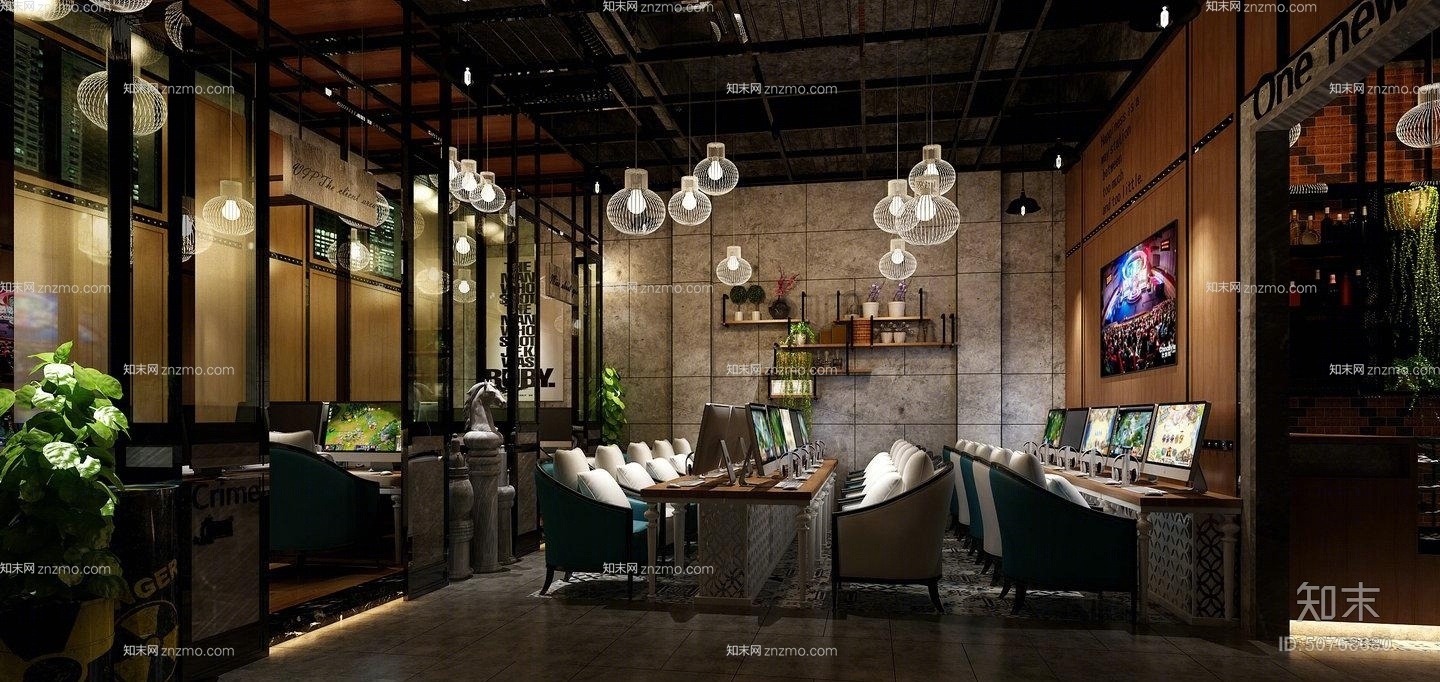工业风白色铁艺吊灯组合3D模型下载【ID:50768680】