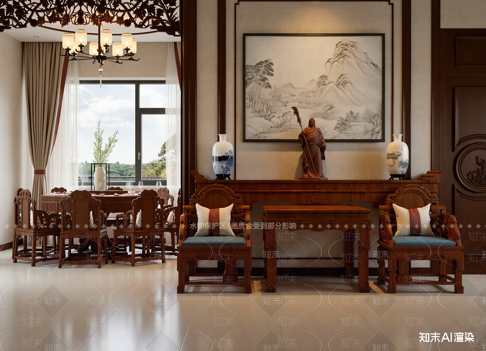 新中式中餐厅3D模型下载【ID:1214638349】