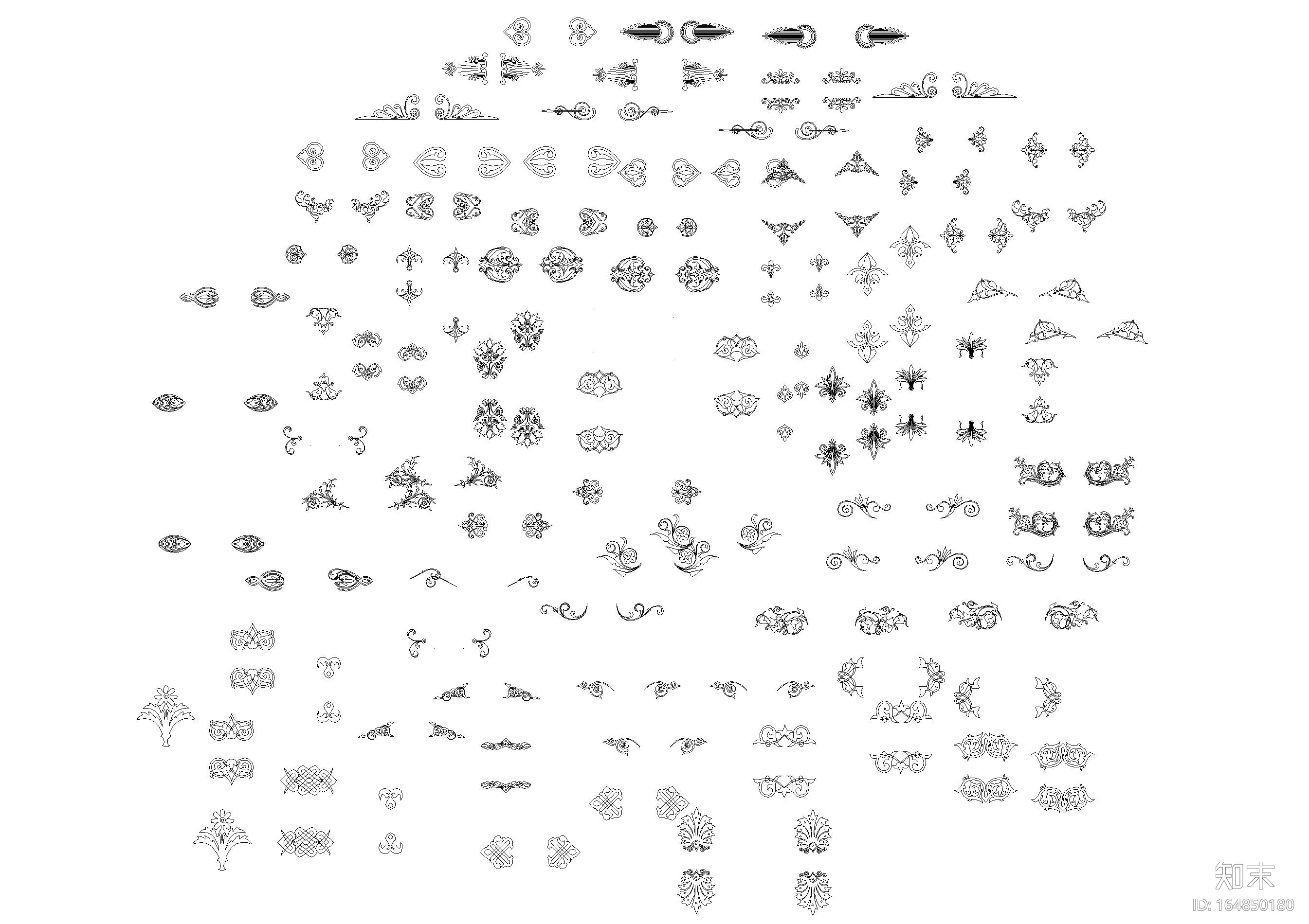中式欧式图案花纹CAD图块cad施工图下载【ID:164850180】