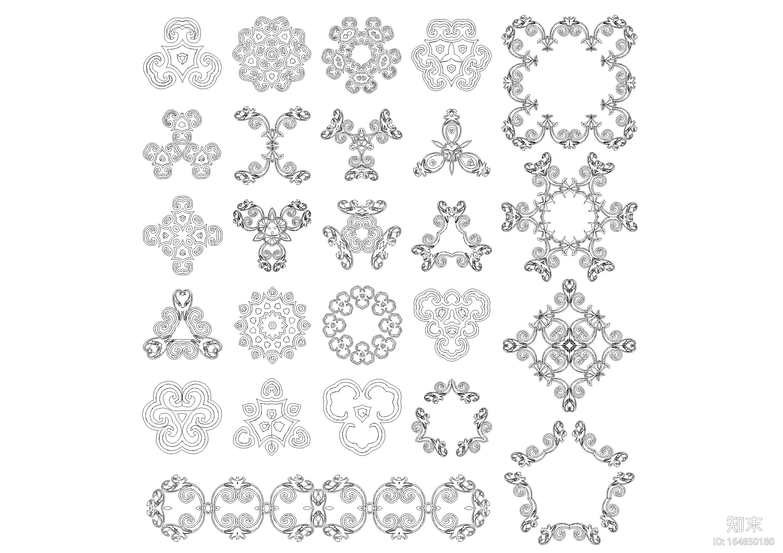 中式欧式图案花纹CAD图块cad施工图下载【ID:164850180】