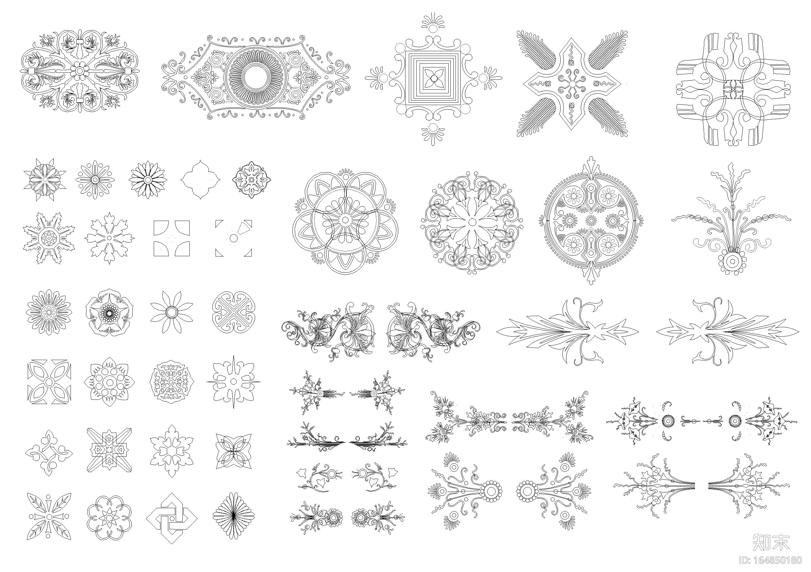 中式欧式图案花纹CAD图块cad施工图下载【ID:164850180】