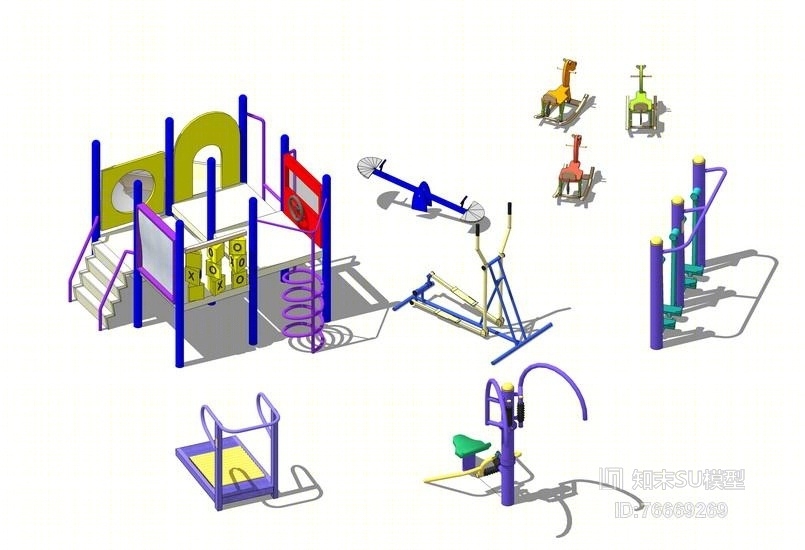 儿童娱乐设施户外健身器材组合su模型su模型下载