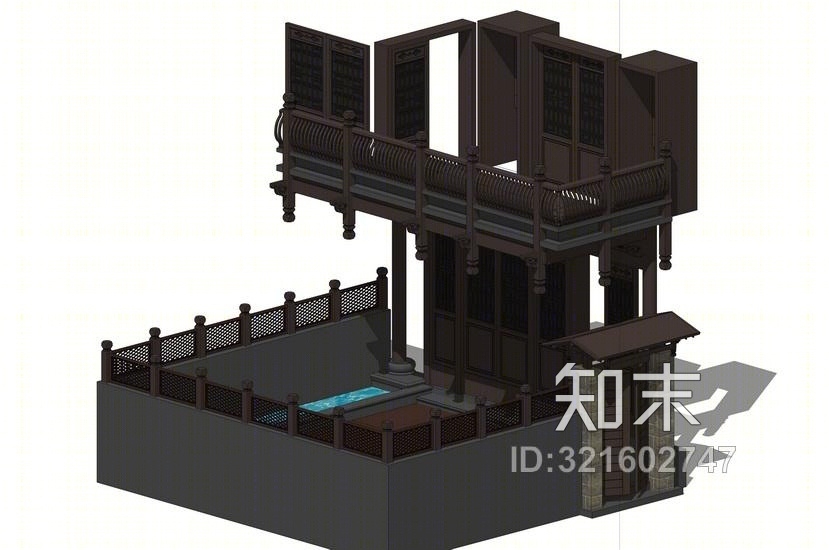 中式门头栏杆SU模型下载【ID:321602747】