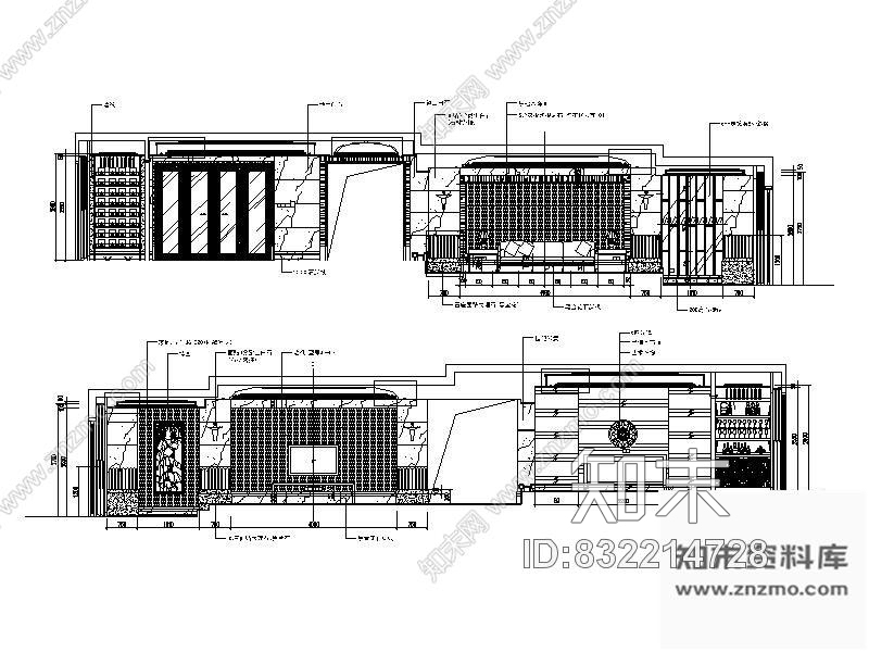 图块/节点经典样板房客餐厅立面图施工图下载【ID:832214728】