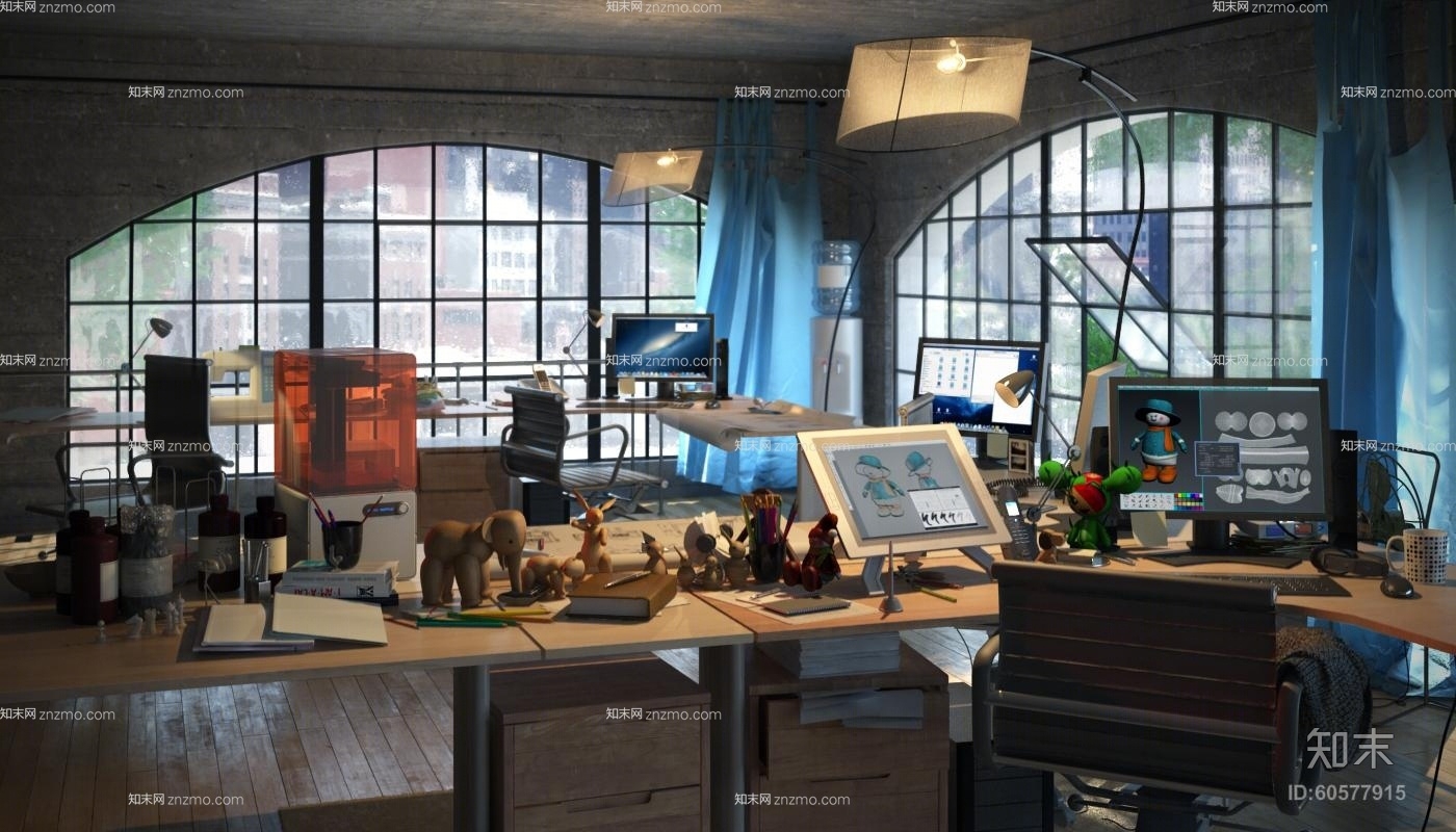 工业风黑色铁艺台灯3D模型下载【ID:60577915】