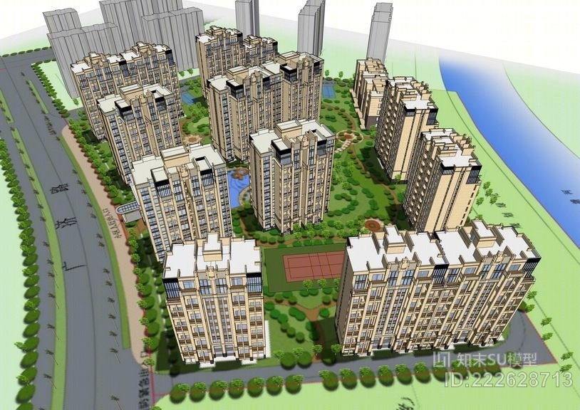 古典风格中高层住宅SU模型下载【ID:222628713】
