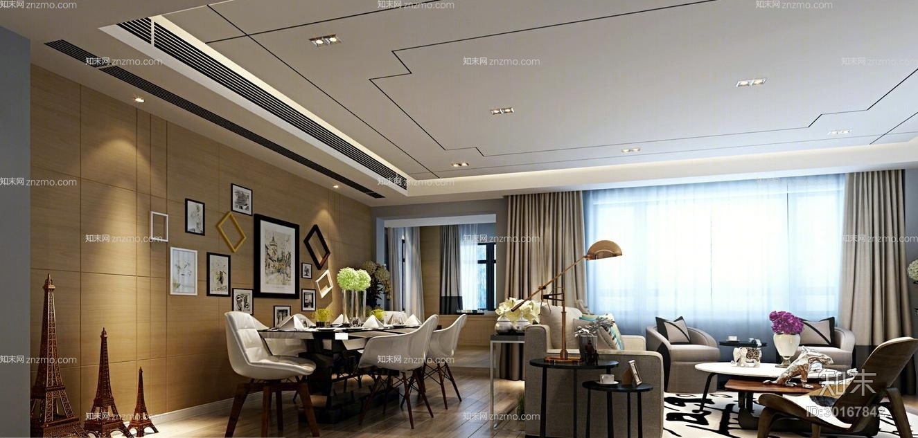 现代餐桌椅组合3D模型下载【ID:30167842】