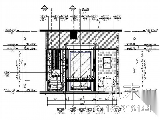 [江苏]高档商务酒店双人客房装修施工图（含效果）cad施工图下载【ID:167318144】