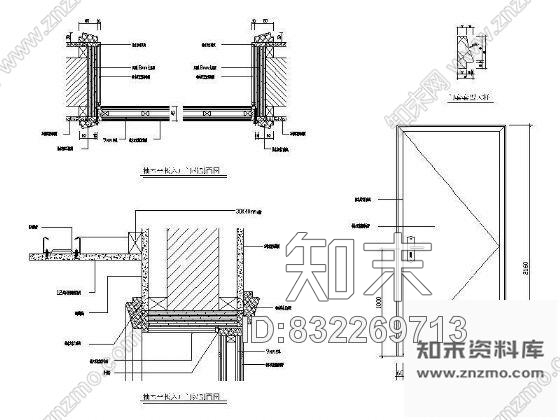 图块/节点柚木平板单开门详图施工图下载【ID:832269713】