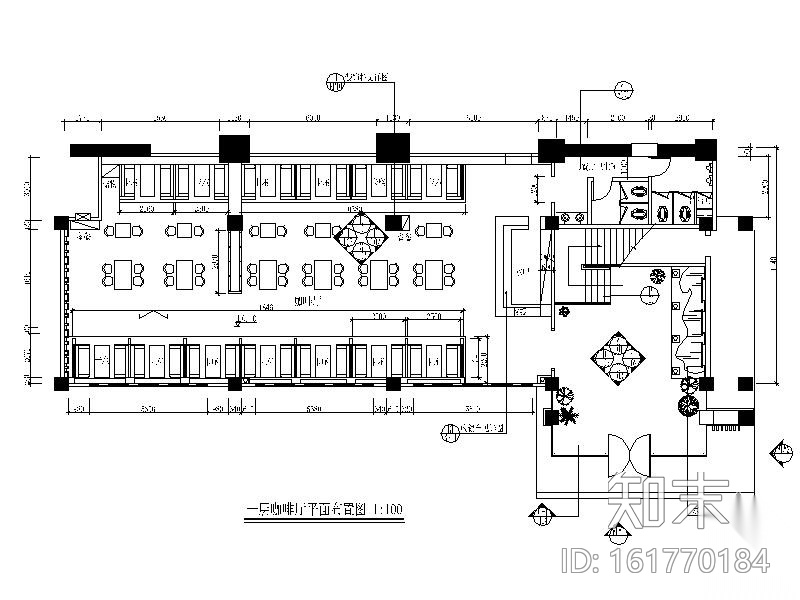 首层某西式咖啡厅室内装修图（含效果）cad施工图下载【ID:161770184】