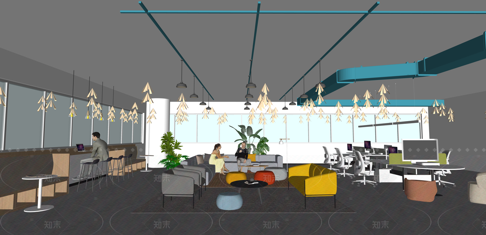 现代办公大堂SU模型下载【ID:1215926178】