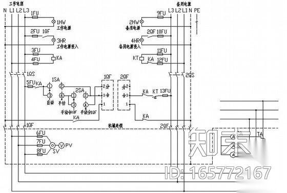 双电源自投自复控制原理图cad施工图下载【ID:165772167】