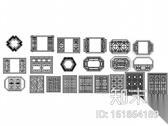 中式木隔窗CAD图块cad施工图下载【ID:161864189】
