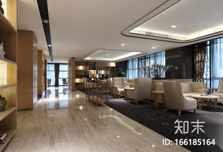 [广东]科兴科学园圣朗大堂吧设计效果图cad施工图下载【ID:166185164】