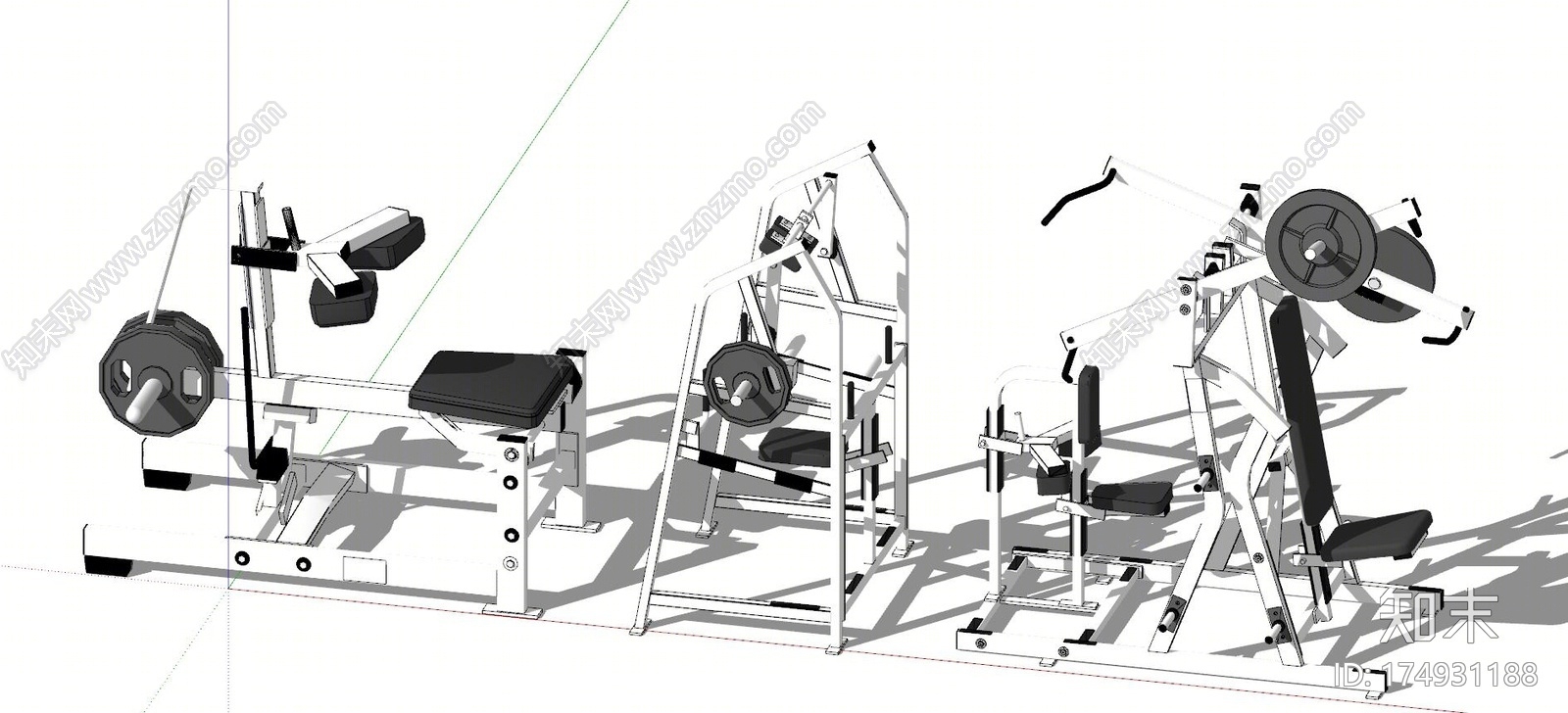 现代健身房健身器材SU模型下载【ID:174931188】