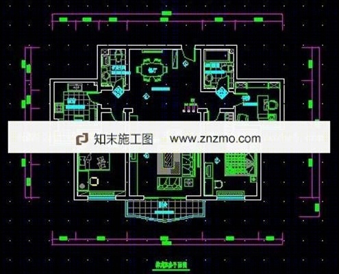 二居两卫一书房cad施工图下载【ID:66944937】