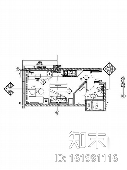 酒店双人房室内装修图cad施工图下载【ID:161981116】