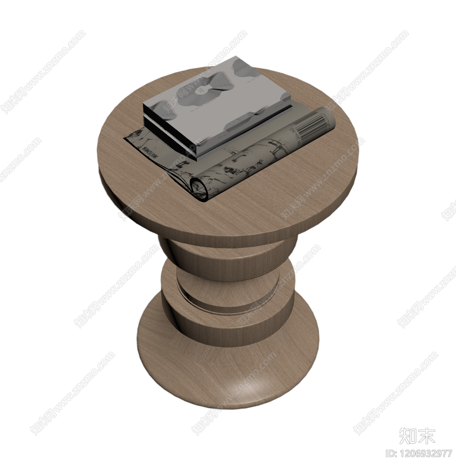 木质边几带书籍3D模型下载【ID:1206932977】