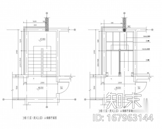 小区住宅新增复式钢楼梯结构施工图cad施工图下载【ID:167963144】