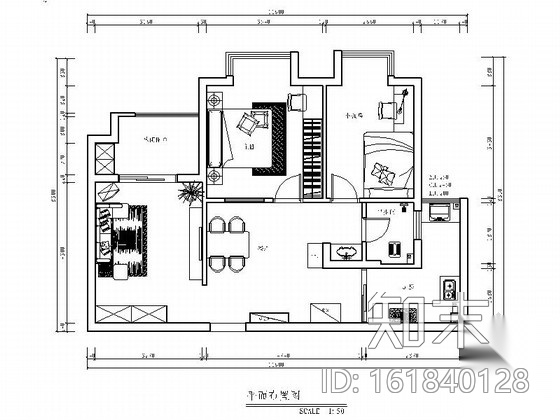 繁华市中心现代简约两居室装修施工图（含效果）cad施工图下载【ID:161840128】