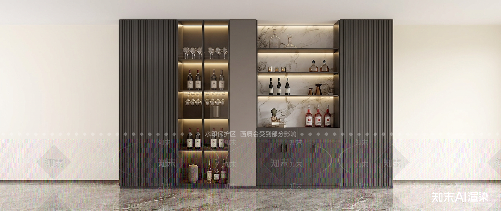意式酒柜3D模型渲染效果图