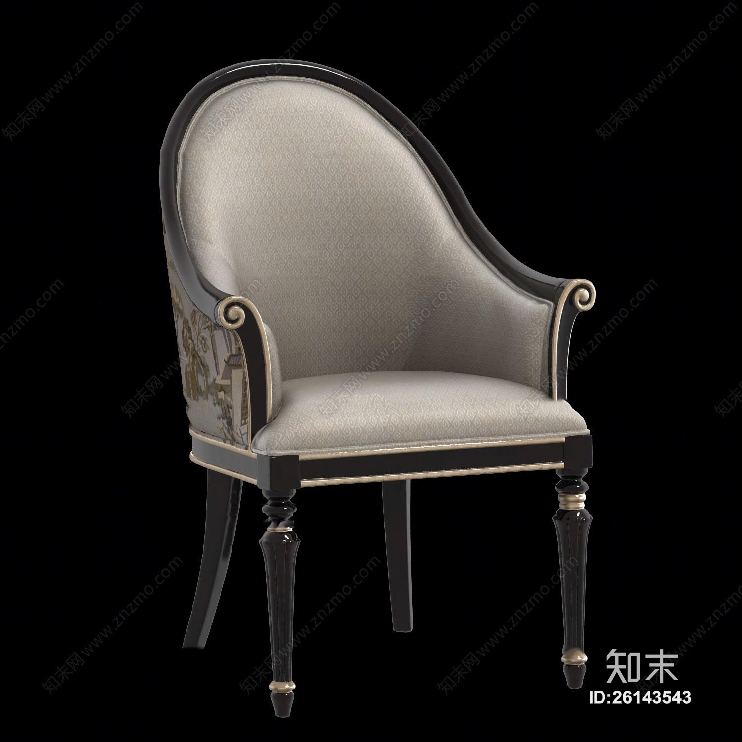 欧式实木布艺休闲椅3D模型下载【ID:26143543】