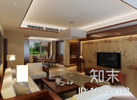 中式风三居室装修设计CAD施工图（含效果）cad施工图下载【ID:166172132】