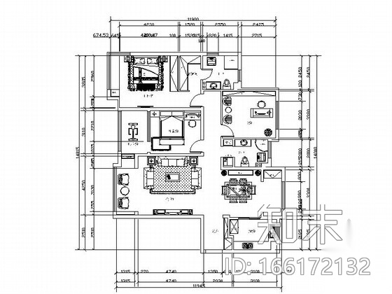 中式风三居室装修设计CAD施工图（含效果）cad施工图下载【ID:166172132】