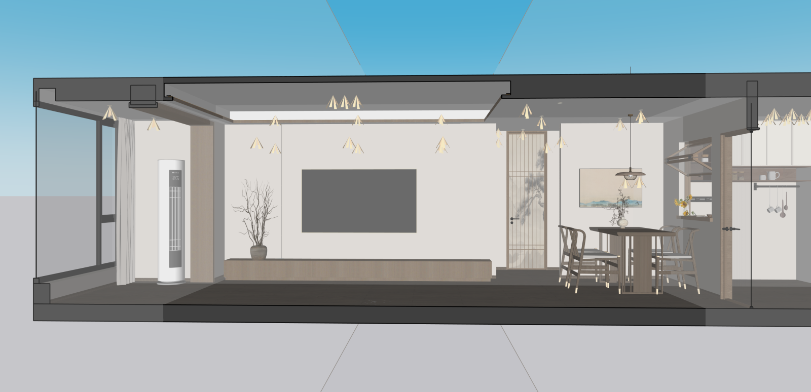 新中式家居客厅SU模型下载【ID:1215939072】