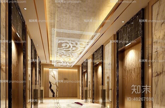 现代金色酒店电梯间3D模型下载【ID:40267598】