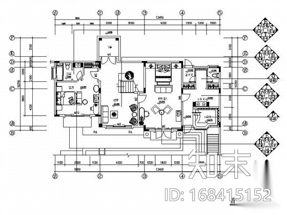 夏威夷风格C1型双层别墅装修图cad施工图下载【ID:168415152】