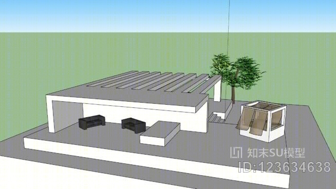 与客厅外游泳池外SU模型下载【ID:123634638】