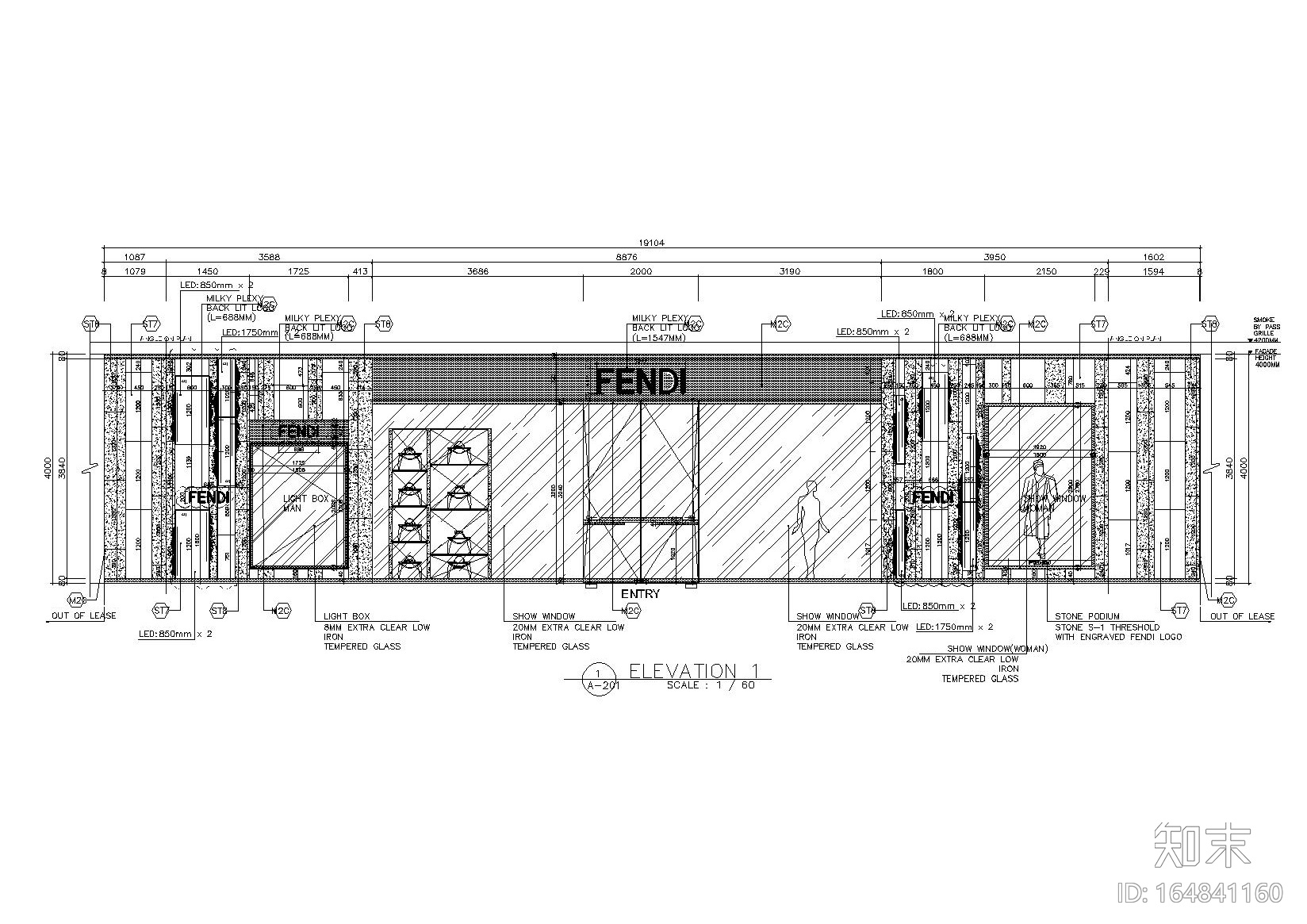 [澳门]意大利奢侈品牌FENDI-壹号湖畔精品店丨设计手册cad施工图下载【ID:164841160】