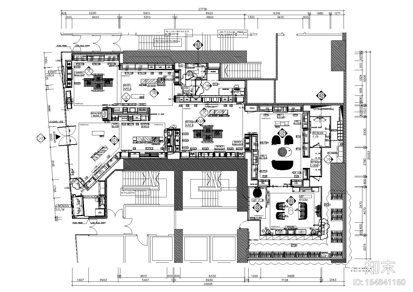 [澳门]意大利奢侈品牌FENDI-壹号湖畔精品店丨设计手册cad施工图下载【ID:164841160】