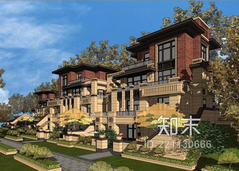 新古典联排别墅Sketchup模型SU模型下载【ID:221130666】