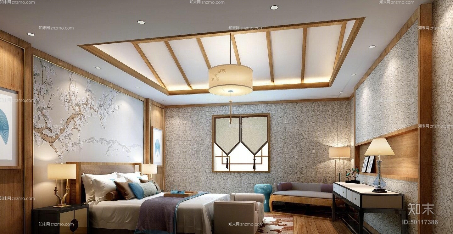 新中式米色吊灯3D模型下载【ID:50117386】