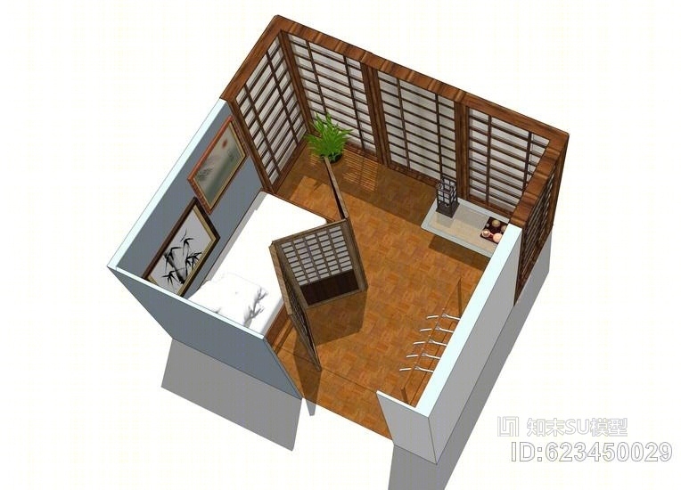 日式卧室SU模型下载【ID:623450029】
