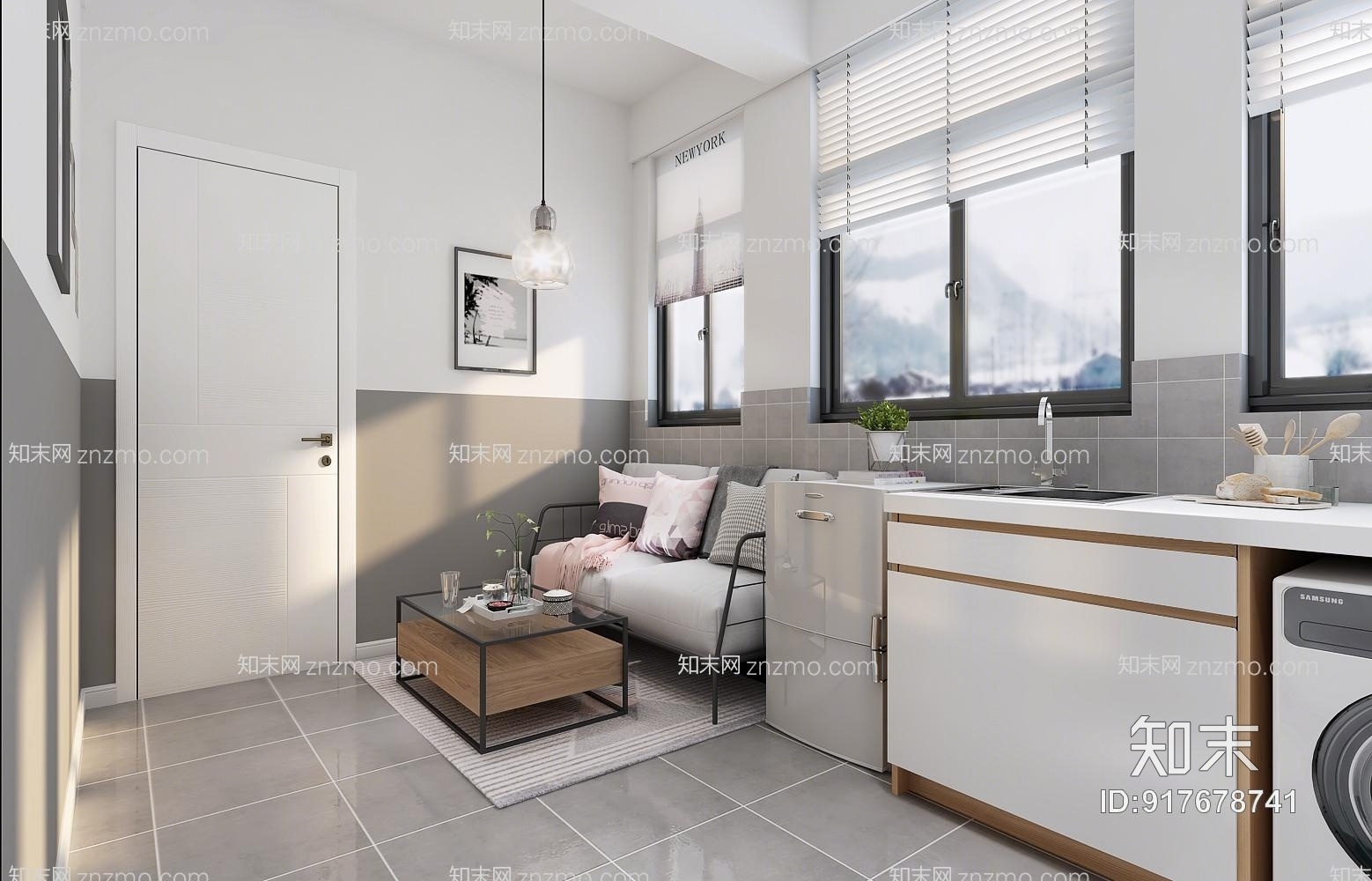 工业风单身公寓客厅3D模型下载【ID:917678741】