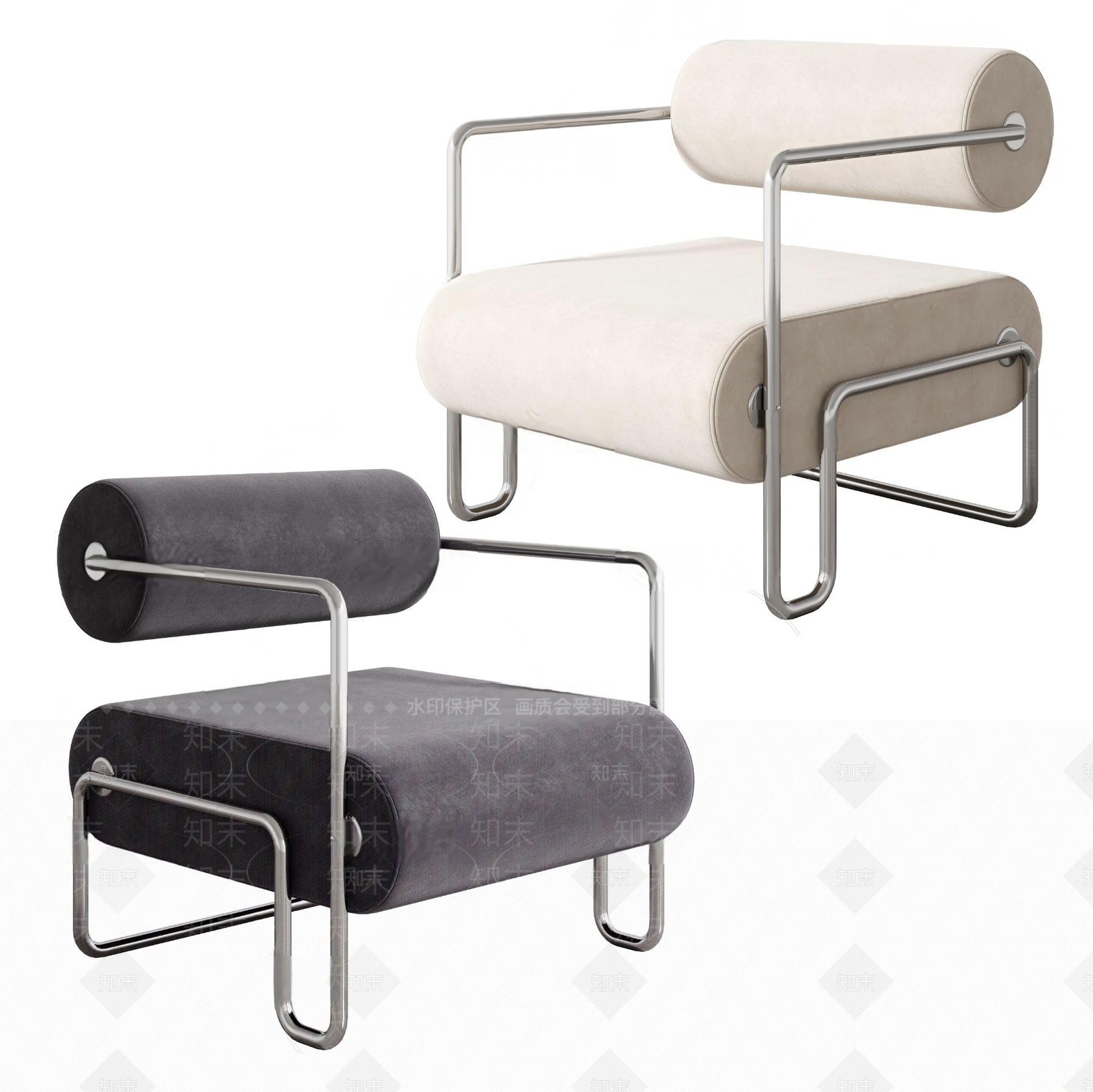 现代不锈钢滚筒休闲椅3D模型下载【ID:1117067431】