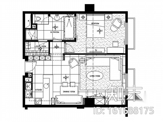 [北京]某小户型公寓样板间室内精装修施工图（含实景）cad施工图下载【ID:161688175】