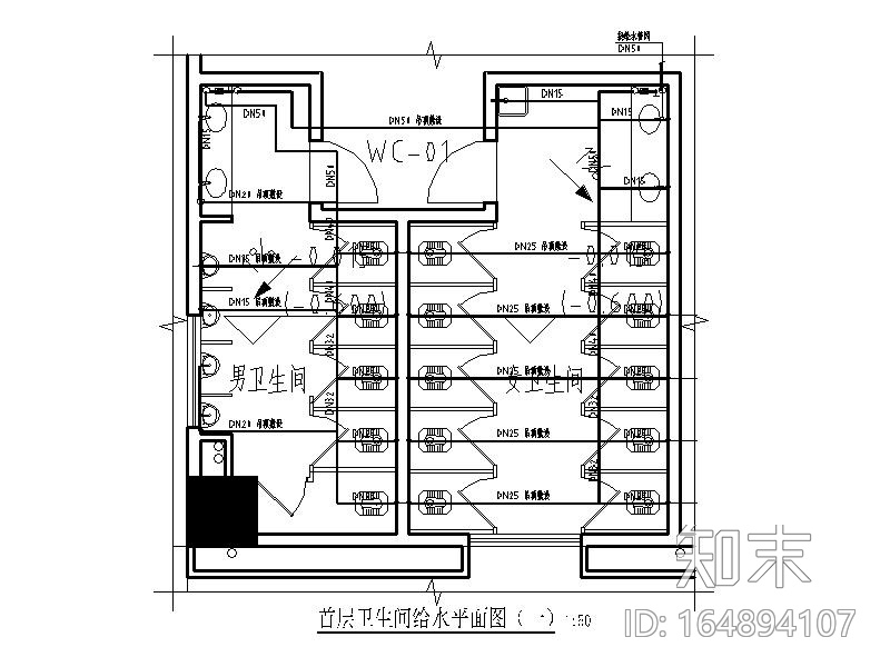 某学院综合实训楼卫生间大样图CAD施工图下载【ID:164894107】