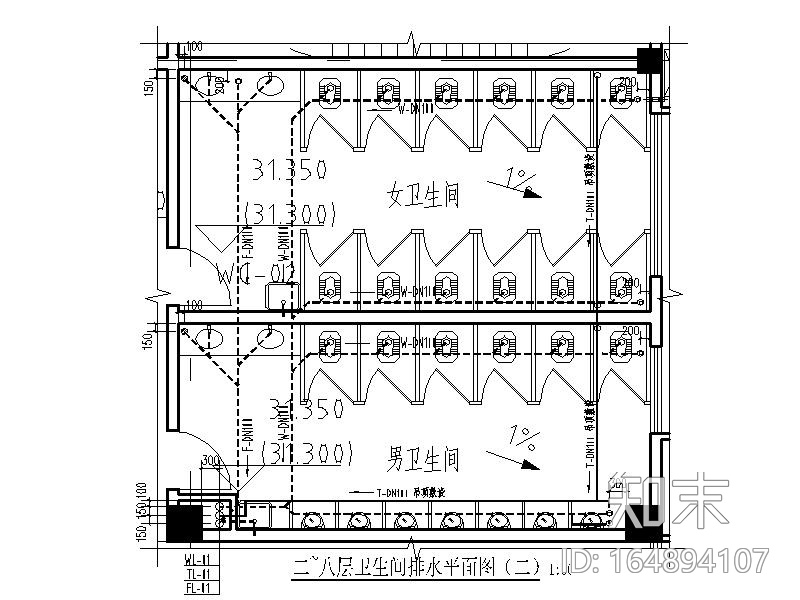 某学院综合实训楼卫生间大样图CAD施工图下载【ID:164894107】