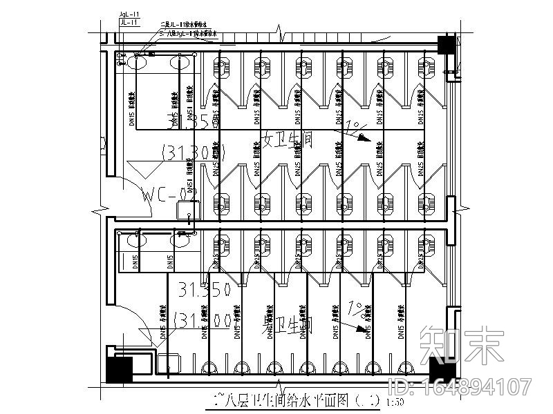 某学院综合实训楼卫生间大样图CAD施工图下载【ID:164894107】