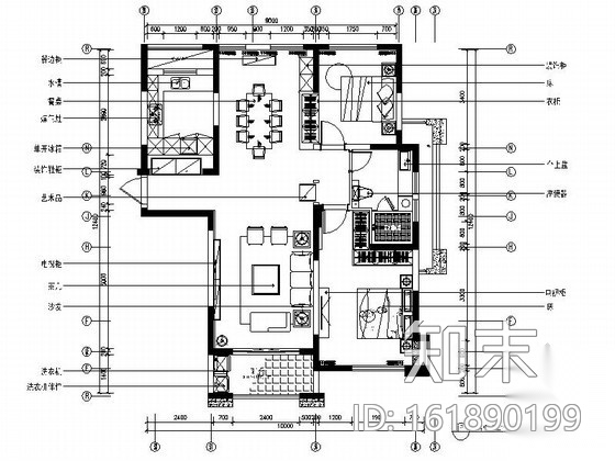 现代两居室住宅装修图施工图下载【ID:161890199】