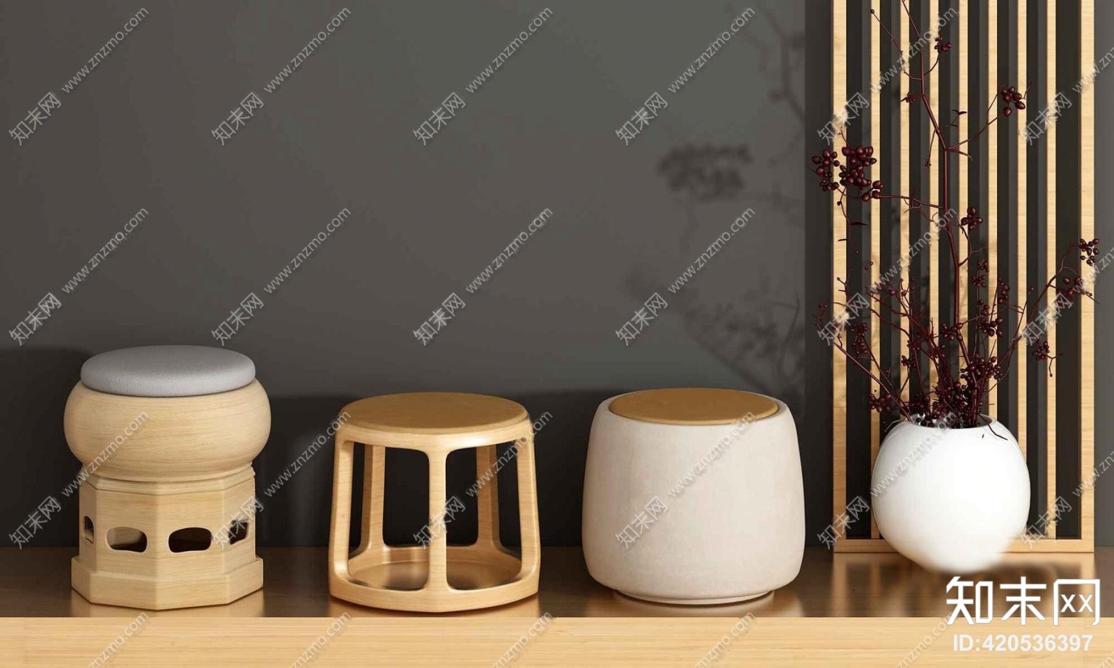 中式换鞋凳3D模型下载【ID:420536397】