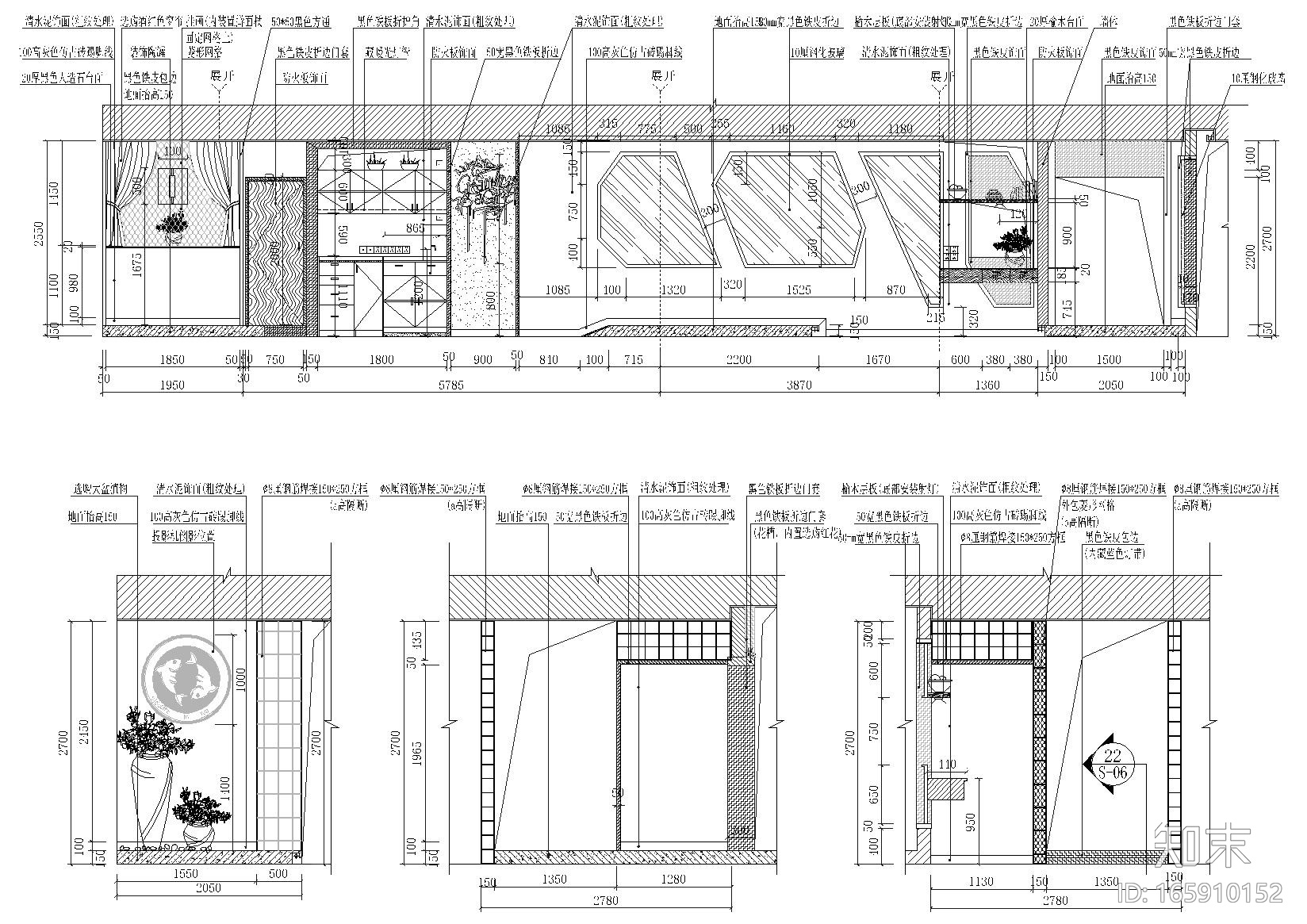 [昆明]昆百超市探鱻烤鱼餐厅施工图+效果图施工图下载【ID:165910152】